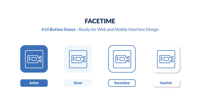 facetime 4-state UI button. Outline icon kit from user interface collection. Thin linear facetime, computer, communication editable vector. Minimal facetime sign for web and mobile interface