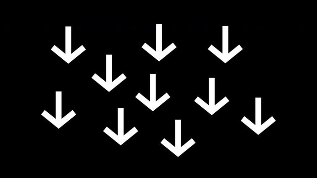Down indicator arrow on black background,l suitable for indicating downwards, negative trends, financial reports, data analysis presentations, business concepts.