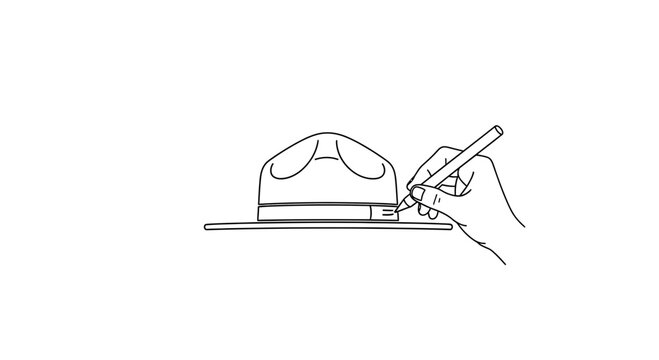 Hand drawing a military drill sergeant hat with a pen, white background, illustration