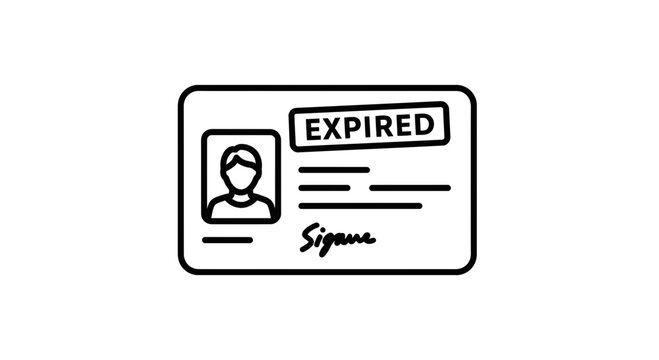 Expired ID Card Icon, Identity Document with Expired Stamp and Signature