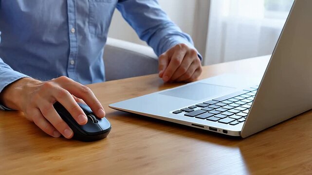 Person using laptop and mouse on desk