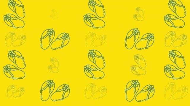 Holiday doodle beach flipflops pattern  cheerful, fun, summery. Suitable for vacationthemed designs such as posters, cards, or social media.