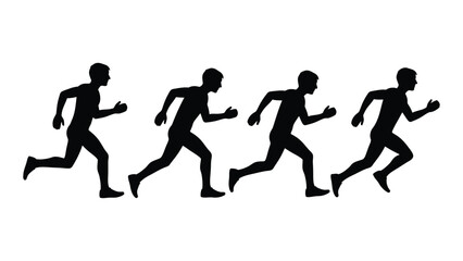 A group of people running in a row isolated on white background, Vector