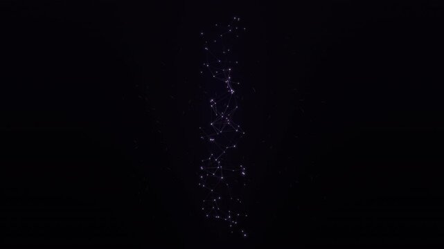 Violet nodes and lines connect, forming abstract motion on black