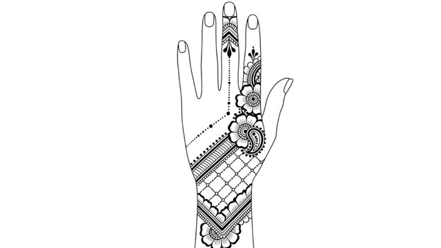 High Quality Line Art of Half-Hand Modern Minimalist Henna Design with Negative Space Balance, Elegant Mehendi Pattern Illustration