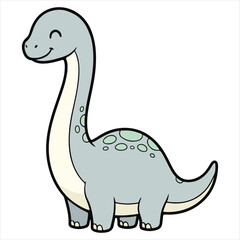 Fototapeta premium Long Neck Dino Drinking Water illustration, Cute Dinosaur Clipart, Cartoon Dinosaur Nursery Kids, Baby T-rex Dino isolated, kawaii Dino reptile Graphic