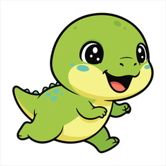 Obraz premium Playful Baby Dino Running illustration, Cute Dinosaur Clipart, Cartoon Dinosaur Nursery Kids, Baby T-rex Dino isolated, kawaii Dino reptile Graphic