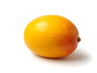 Fototapeta premium A ripe orange fruit with a slight shadow on a white background.