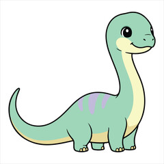 Tall Diplodocus Looking illustration, Cute Dinosaur Clipart, Cartoon Dinosaur Nursery Kids, Baby T-rex Dino isolated, kawaii Dino reptile Graphic