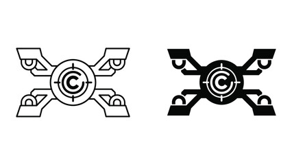 Obraz premium Drone propeller logo template, black and white drone symbol