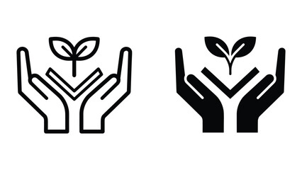 Obraz premium Hands holding young plants, black and white illustration