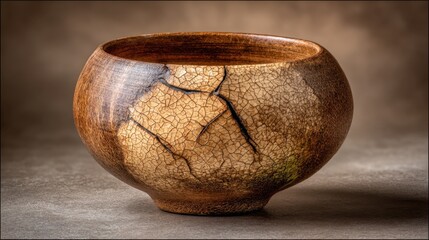 Weathered Pottery Bowl Showing Cracked Surface and Rustic Appearance