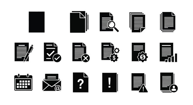 Black file icons and symbols representing data management silhouette