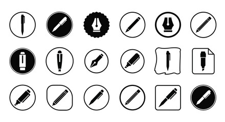 Collection of black writing tools and office supplies a dark silhouette