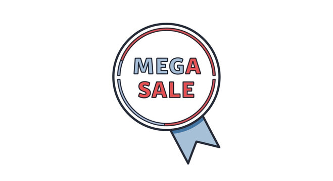 Mega Sale Badge with Ribbon - Special Offer, Discount, and Promotion Icon