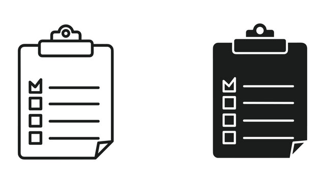Clipboard checklist icon set, black and white outline style