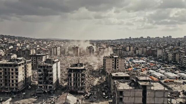 Destroyed Cityscape with Rubble and Debris