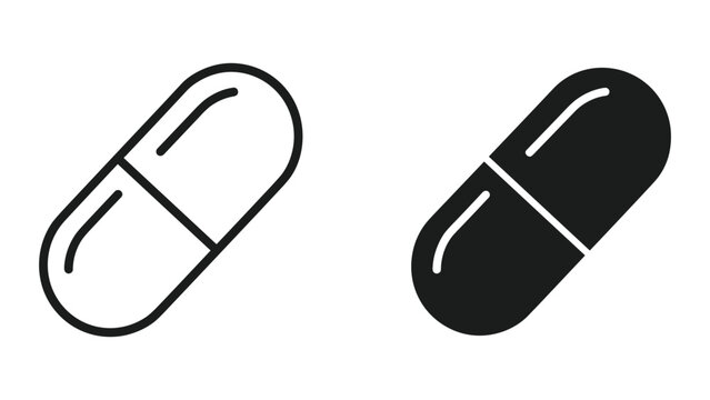 Black and white capsule pills icon illustration