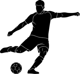 Naklejka premium Silhouette of a football player in full motion performing a powerful strike on the ball
