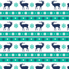 Obraz premium Chirstmas snow deer heart star seamless pattern