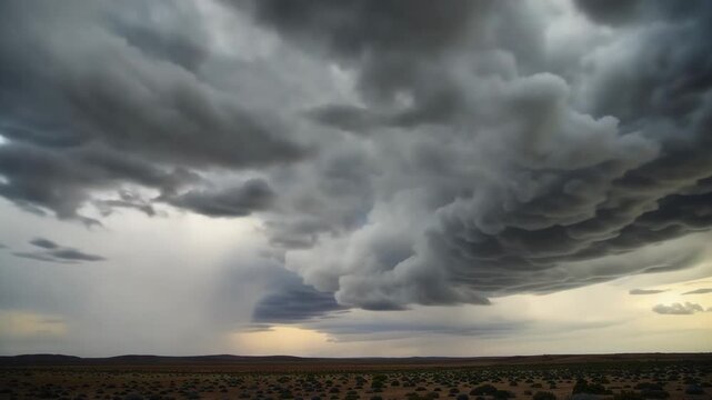 Dramatic mammatus clouds over arid landscape before storm,weather phenomenon,approaching rainfall,scenic australian outback