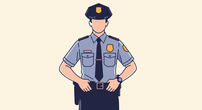 Illustration of a Modern Police Officer in Uniform, Depicting Law Enforcement and Public Safety Expertise