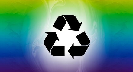 Naklejka premium Recycling symbol on a rainbow background