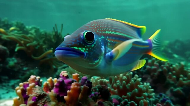 Vibrant striped large eye snapper in coral reef underwater ecosystem stock video