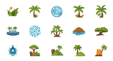 Collection of Tropical Island and Nature Icons.