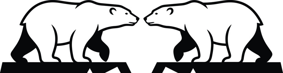 Two polar bears facing each other, minimalist vector illustration representing connection, wildlife, and arctic nature on white background © Eyaruna's World