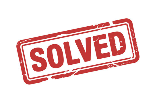 Red solved stamp on white background