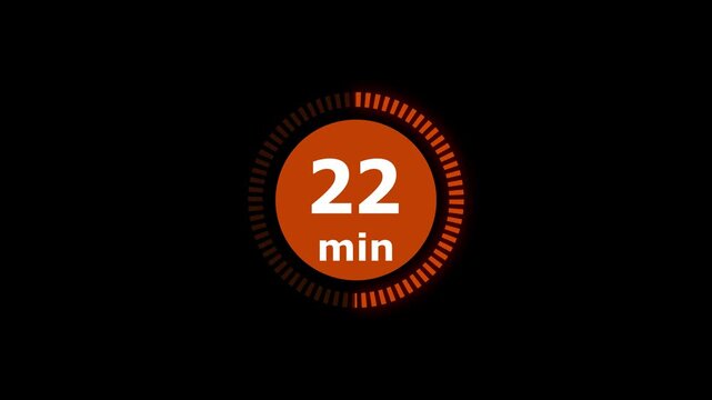 Countdown animation from 45 to 0 minute on a transparent background, 45 minute countdown timer . 4k video.