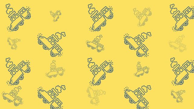 Holidaythemed outline train doodles on a festive yellow background, ideal for crafting projects during the holiday season. Perfect for festive art.