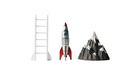 Fototapeta premium A rocket ship and ladder near a mountain isolated on transparent background