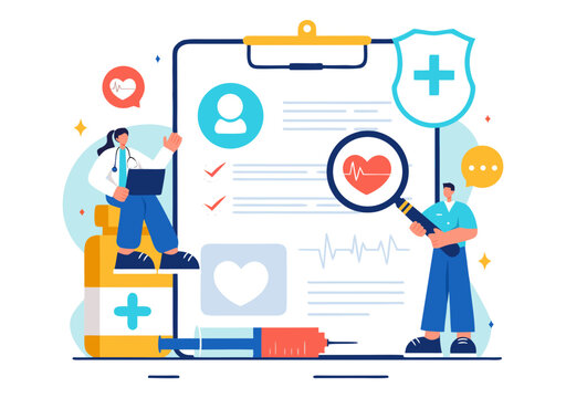 Illustration Of An Anamnesis System Providing Information About Diseases And Healthcare Databases In A Flat Style Cartoon Background Vector