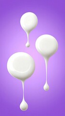 A purple background with three white liquid blobs