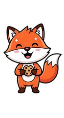 Obraz premium Cartoon fox holding a cookie sweetly.