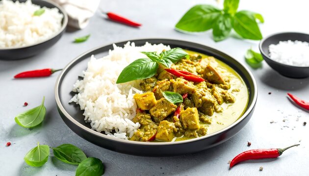 Delicious Thai Green Curry with Rice.