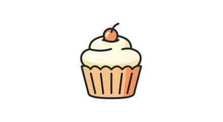 Delicious Vanilla Cupcake with Cherry on Top, Sweet Dessert Icon