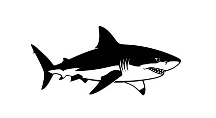 Black silhouette of a shark swimming.