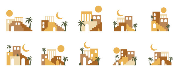 Boho Desert Architecture Icons Set © Fann Studio