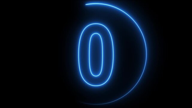 5 second countdown timer animation with neon number text glowing from 5 to 0 with interesting circle animation. Circle countdown timer 5 sec animation Graphics transparent background. 4k video