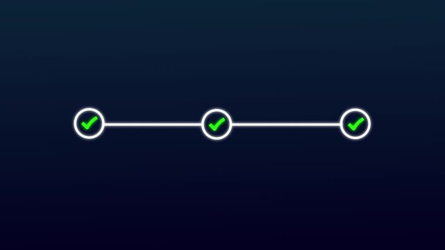 Check mark symbol arrow icon animation isolated background .animated 3 step info motion graphics. process with green check mark. animation video on alpha channel transparent background. 4k video