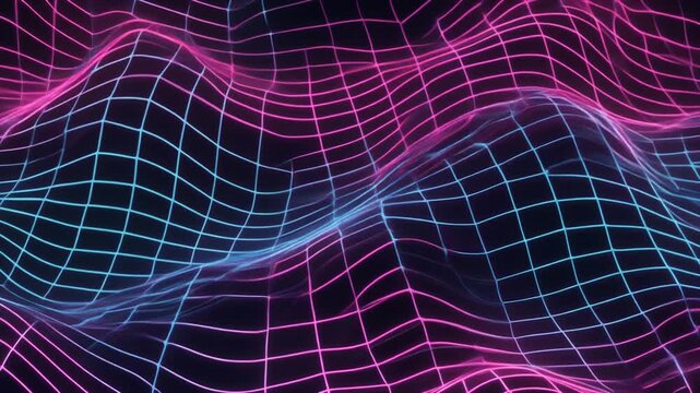 Futuristic looping multi layer neon lines forming flowing grid wave cinematic depth seamless surreal ambience cascading softly abstract unique style cinematic loop