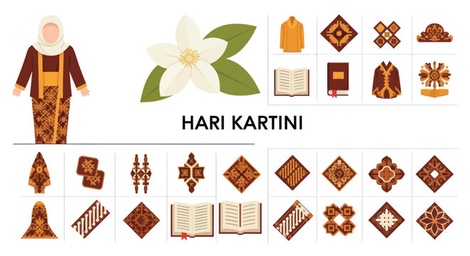 Hari Kartini: Indonesian Woman, Batik, Flower, Books, Traditional Clothing & Patterns