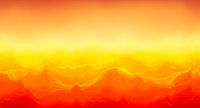 A vibrant and surreal landscape of fiery mountains under a glowing orange sky