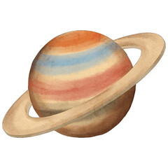 Watercolor Illustration of Saturn Planet © elsabenaa