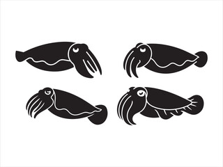 Squid silhouette vector set, Squid clipart, Squid octopus silhouette, Squid vector illustration, © AI Vector Stroker