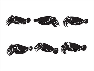 Squid silhouette vector set, Squid clipart, Squid octopus silhouette, Squid vector illustration, © AI Vector Stroker