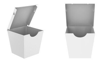 Opened Paper Food Box Mockup isolated on White Background. 3d illustration
